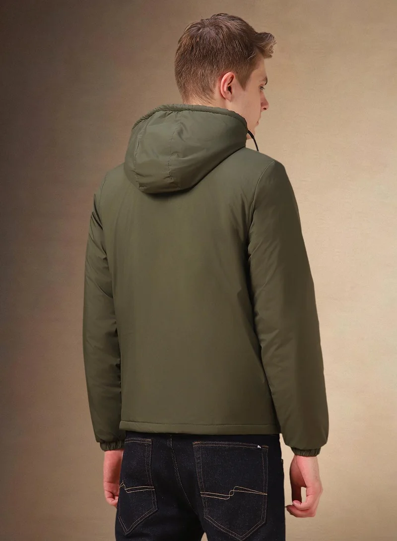دينيس لينغو Men's Olive 100% Polyester Solid Regular Fit Jacket