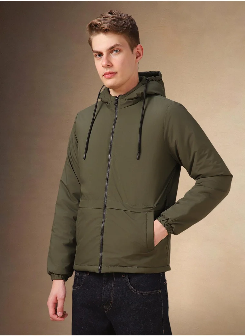 دينيس لينغو Men's Olive 100% Polyester Solid Regular Fit Jacket