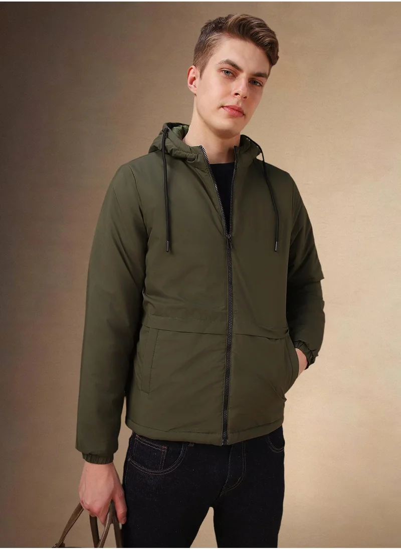 دينيس لينغو Men's Olive 100% Polyester Solid Regular Fit Jacket
