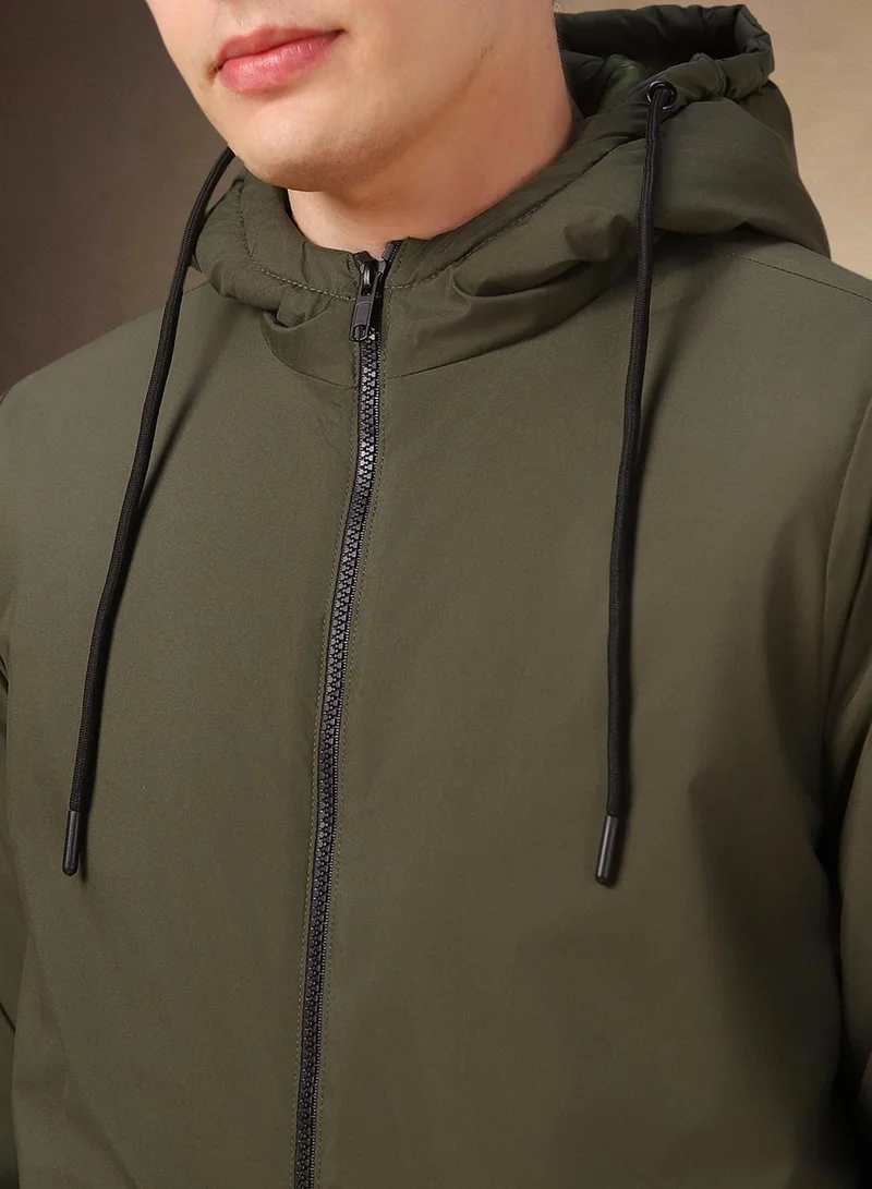 دينيس لينغو Men's Olive 100% Polyester Solid Regular Fit Jacket