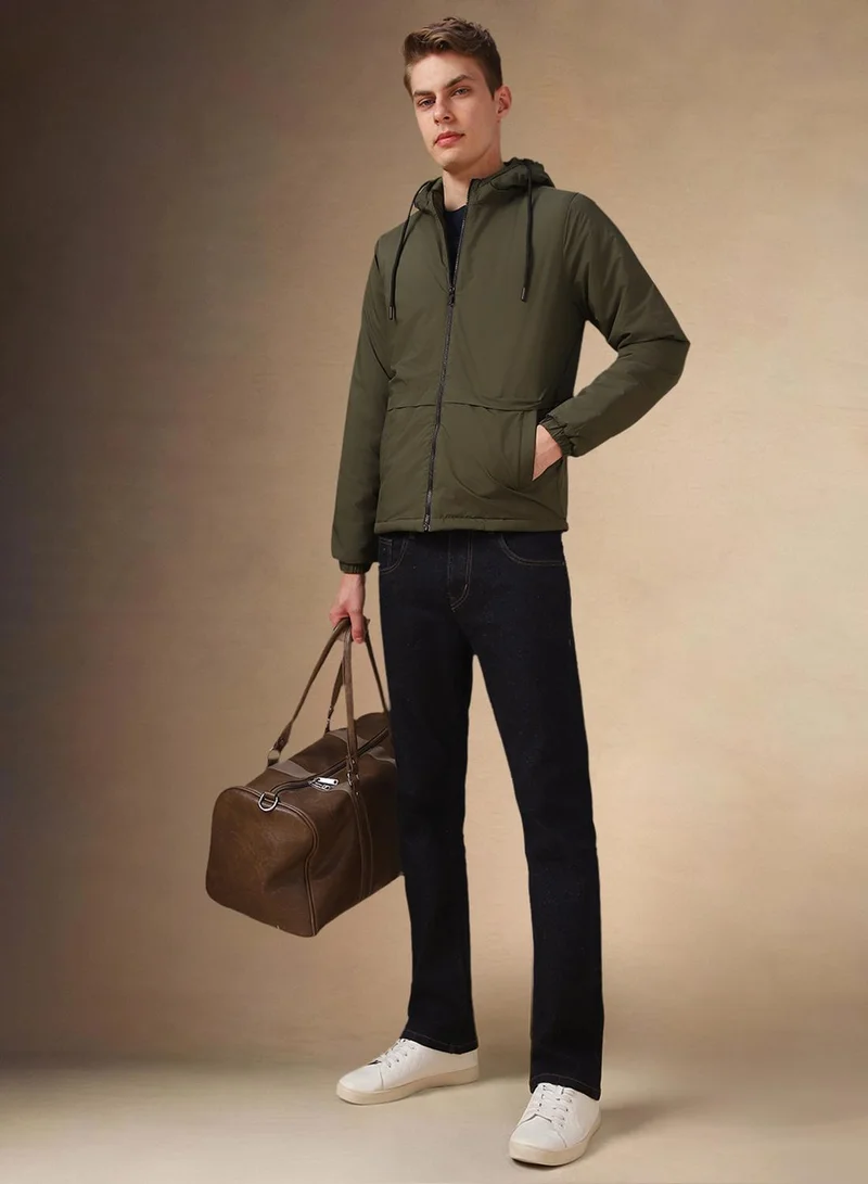 دينيس لينغو Men's Olive 100% Polyester Solid Regular Fit Jacket