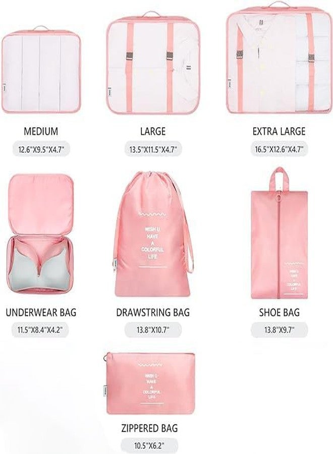 CAPSEA 7pcs pouche Set Travel Organizer Packing Cubes Lightweight Travel Luggage Organizers with Laundry Bag or Toiletry Bag Laundry Organiser (7 PCS, Pink) - Image 3