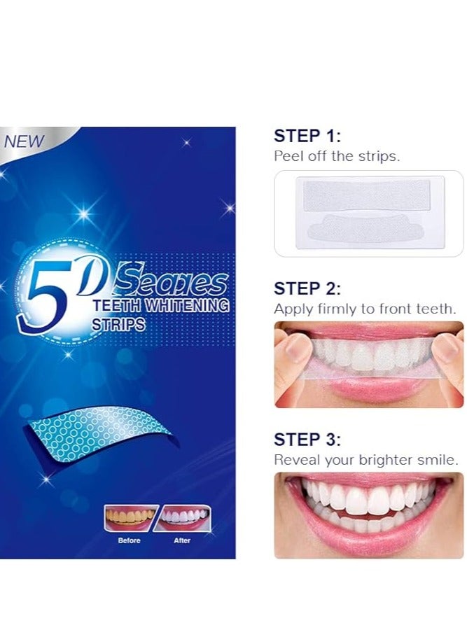 مجموعة شرائط لتبييض الاسنان 5D WHITE ، لا تحتوي على مواد ضارة، فعالة للاستخدام المنزلي، بنكهة النعناع، 10 كيس - Image 3