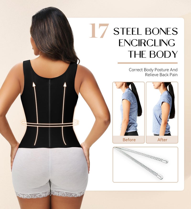 SHAPSHE Waist Trainer Corset for Women Tummy Control Sport Workout Body Shaper Vest for Women Postpartum Gym Zipper and Hooks - Image 4
