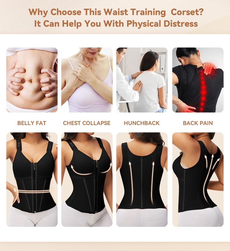 SHAPSHE Waist Trainer Corset for Women Tummy Control Sport Workout Body Shaper Vest for Women Postpartum Gym Zipper and Hooks - Image 5