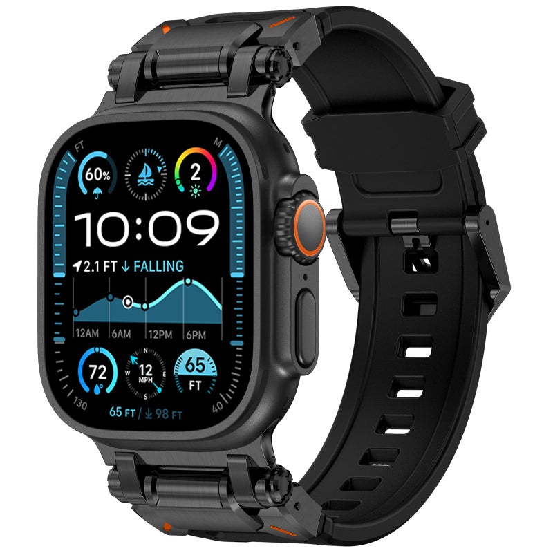 FULLIFE Designed for Apple Watch Band Apple Watch Ultra 3/2/1 49mm for Men, Silicone Rubber Bands with Metal Connector for Apple Watch Series 11/10 46mm, 9/8/7 45mm, SE2/SE 6/5/4 44mm, 3/2/1 42mm - Image 1