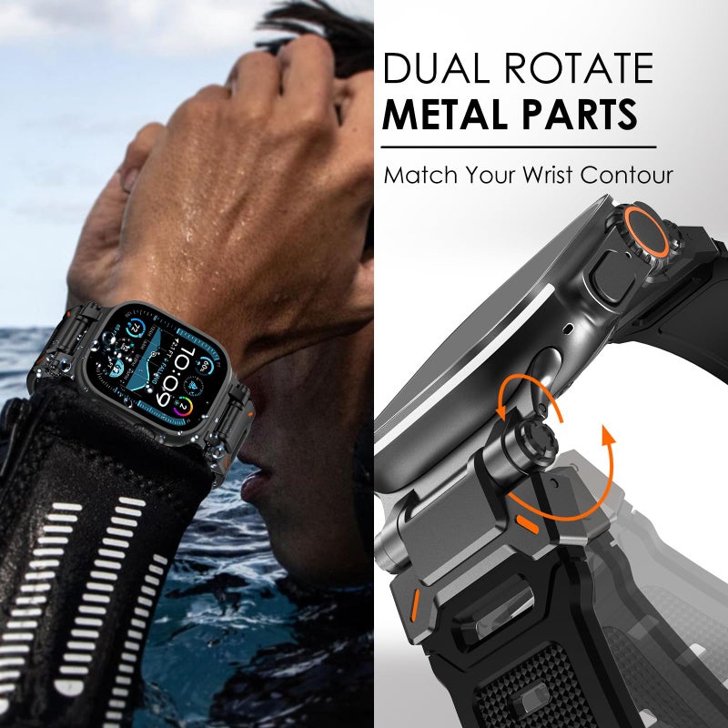 FULLIFE Designed for Apple Watch Band Apple Watch Ultra 3/2/1 49mm for Men, Silicone Rubber Bands with Metal Connector for Apple Watch Series 11/10 46mm, 9/8/7 45mm, SE2/SE 6/5/4 44mm, 3/2/1 42mm - Image 2