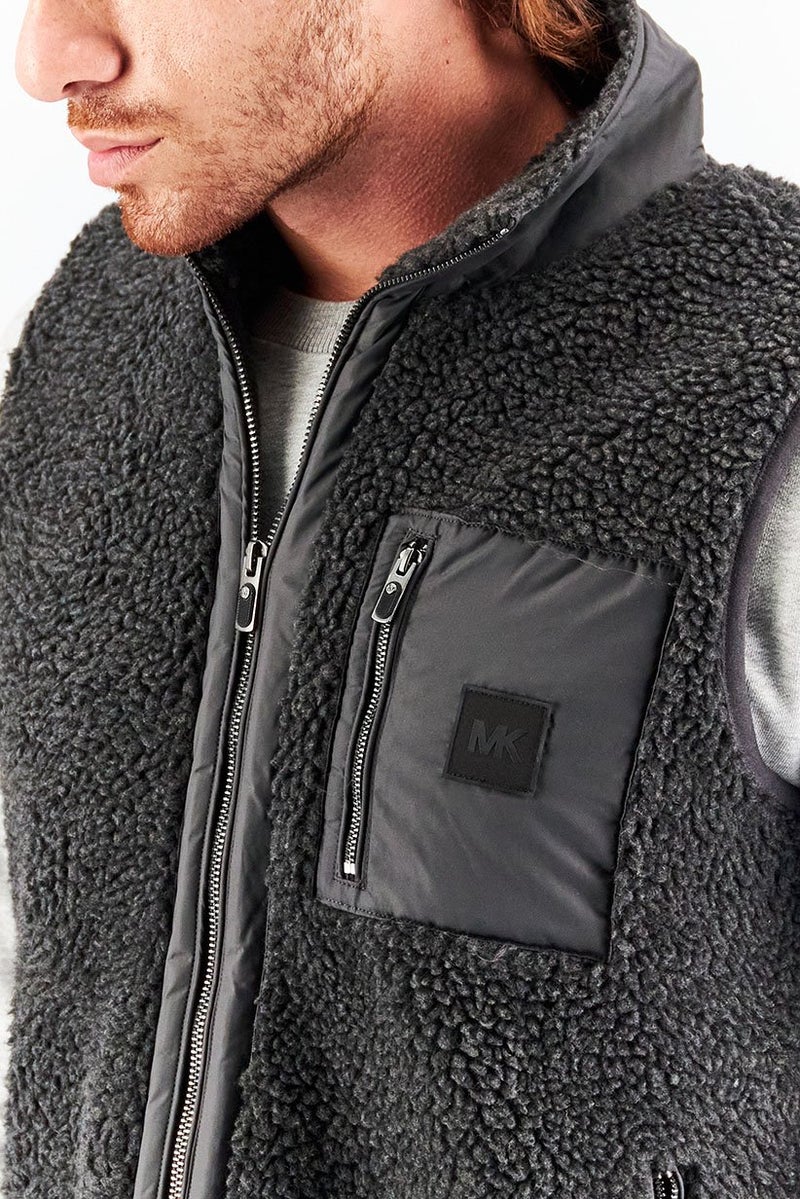 Michael Kors سترة كاملة بسحاب للرجال بتصميم محكم، رمادي غامق - Image 4