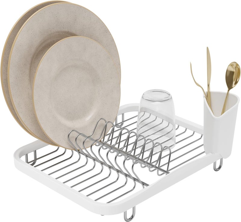 Umbra Sinkin Dish Drying Rack  Drainer Caddy with Removable Cutlery Holder  Use In Sink or On Counter Standard WhiteNickel - Image 1