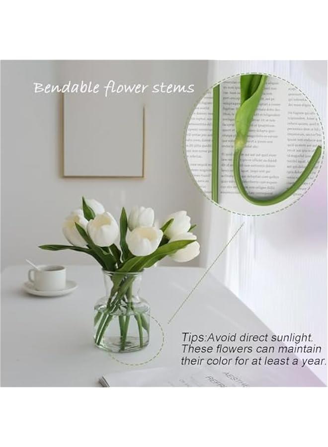 White&Green Tulip Flowers Artificial Luxury Big Tulip Valentine's Day Mother's Day Easter Home Kitchen Wedding Decorations(11pcs) - Image 4
