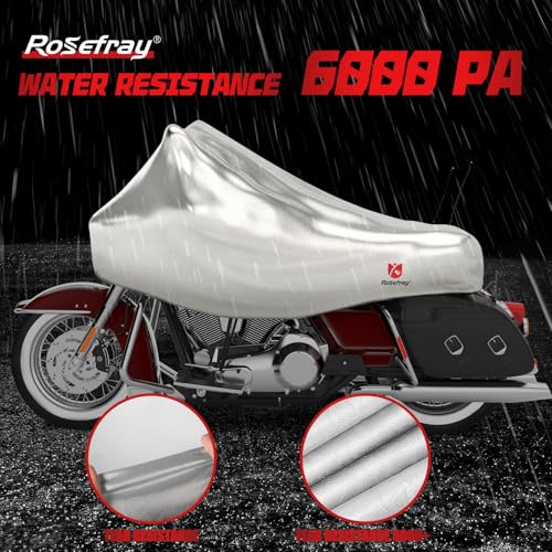 Rosefray 420D Motorcycle Half Cover-Outdoor Waterproof All Weather Protection Lightweight Half Cover,Silver XL Size for Most Touring Models Harley Davidson,Honda Goldwing,Road King Street Glide - Image 2