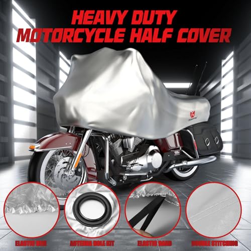 Rosefray 420D Motorcycle Half Cover-Outdoor Waterproof All Weather Protection Lightweight Half Cover,Silver XL Size for Most Touring Models Harley Davidson,Honda Goldwing,Road King Street Glide - Image 3
