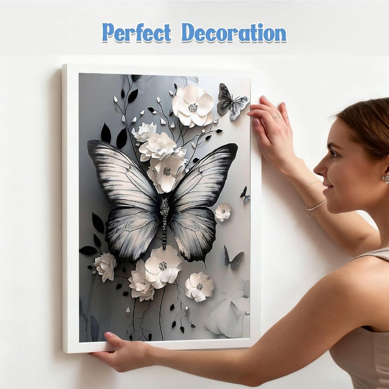 Baiwanerxiang Diamond Art Kits for Adults, Butterfly Flower 5D DIY Diamond Painting Kit for Adults, Diamond Dots for Adults, Diamond Dots Painting Picture Art Craft for Home Wall Decor, 12x16 Inch - Image 3