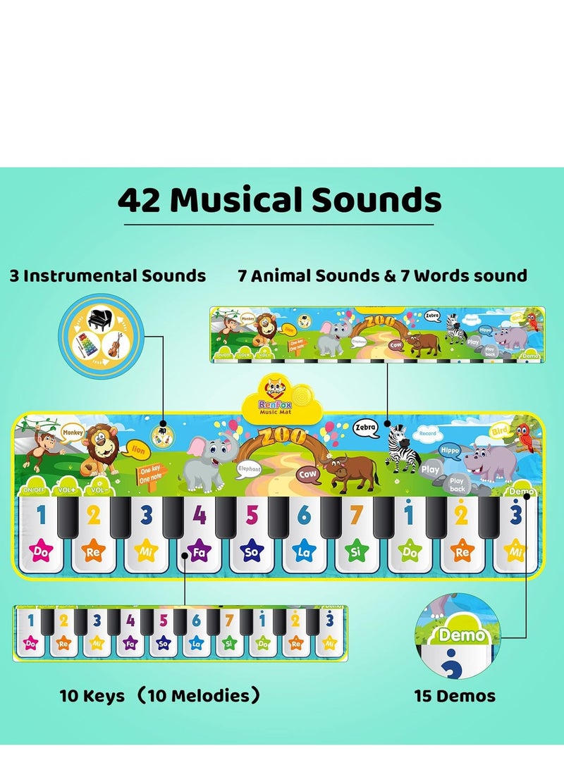 RenFox - RenFox baby musical mats with 42 music sounds kid floor piano keyboard dance mat animal blanket touch playmat early education toys gift for 1 2 3+ years old toddlers boys girls - Image 1