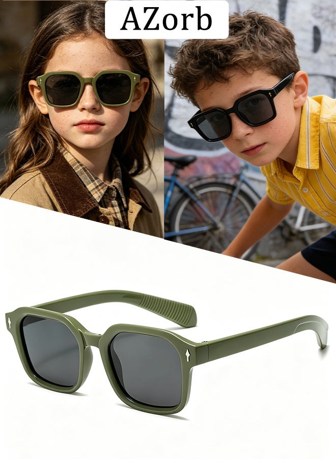 AZorb Polarized Kids Sunglasses Boys Girls Square Polarised Sun Glassess Childrens Polarised Sunglass Trendy Cool with UV400 Protection Age 4-10 Green - Image 1