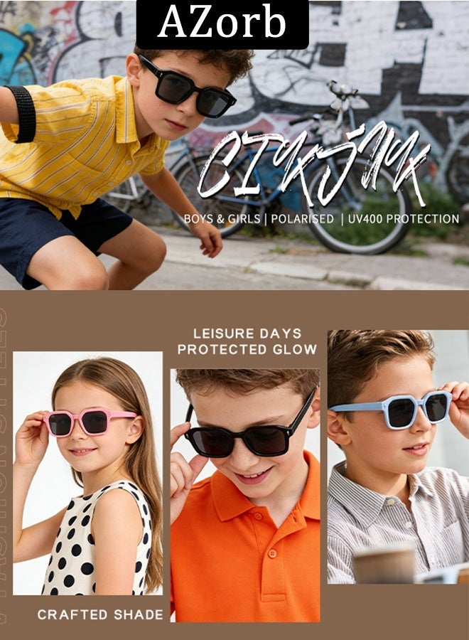 AZorb Polarized Kids Sunglasses Boys Girls Square Polarised Sun Glassess Childrens Polarised Sunglass Trendy Cool with UV400 Protection Age 4-10 Green - Image 5