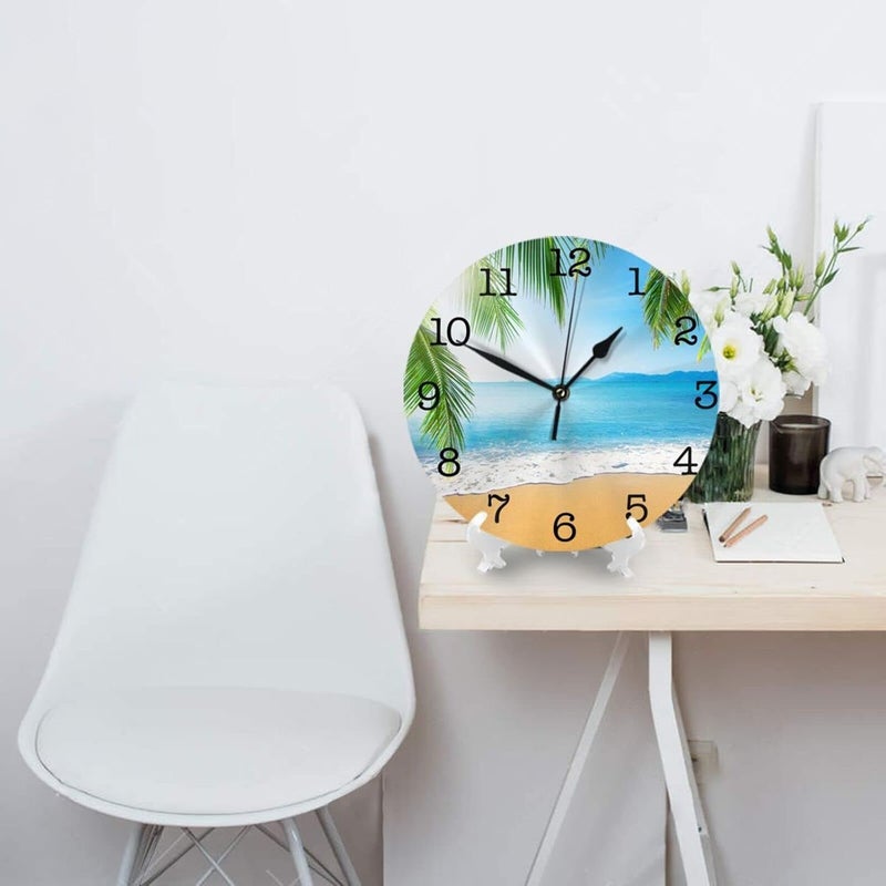 Abucaky Tropical Beach with Palm Trees Wall Clock Battery Operated Silent Round Clock Wall Decor for Home Office School, 12 Inch - Image 3