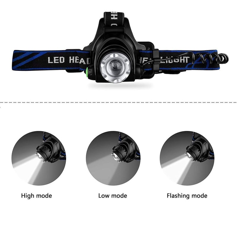 Wolblix Headlamp Rechargeable Led Headlamp Headlight Flashlight 3 Modes with Adjustable Thick Head Strap for Camping HikingFishingRepairingNight Walking Morning Running Pack of 4 - Image 3