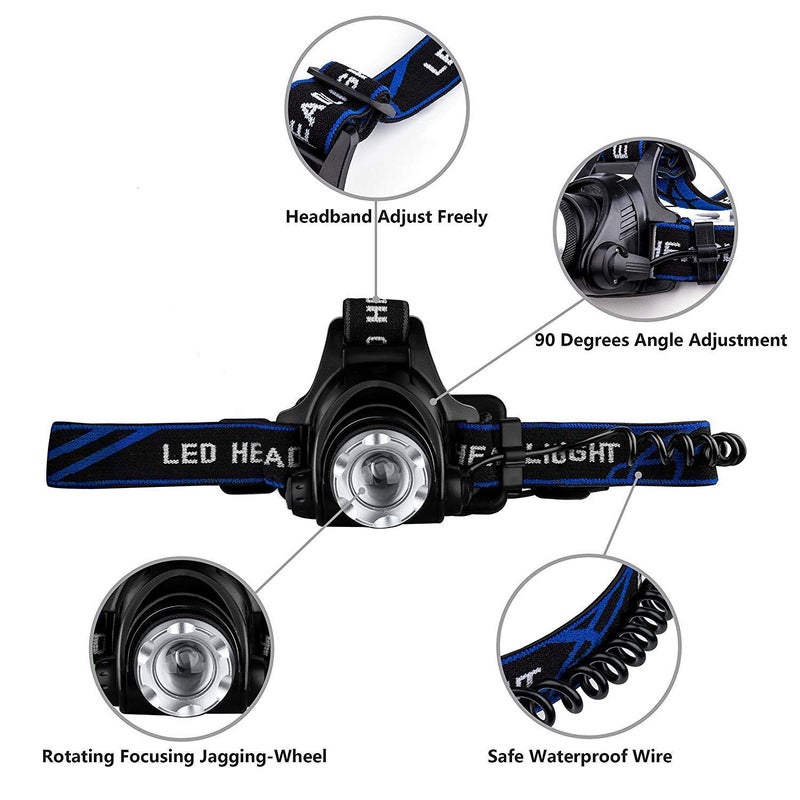 Wolblix Headlamp Rechargeable Led Headlamp Headlight Flashlight 3 Modes with Adjustable Thick Head Strap for Camping HikingFishingRepairingNight Walking Morning Running Pack of 4 - Image 2
