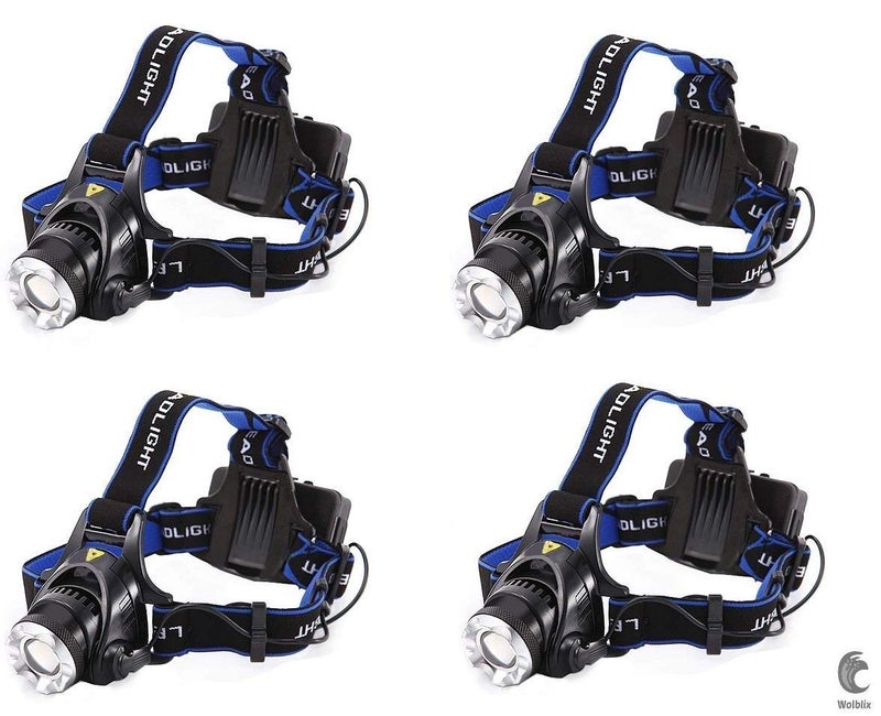 Wolblix Headlamp Rechargeable Led Headlamp Headlight Flashlight 3 Modes with Adjustable Thick Head Strap for Camping HikingFishingRepairingNight Walking Morning Running Pack of 4 - Image 1