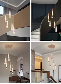 YATAI LIGHTING LED Pendant Light Ceiling 5 Heads, Stair Spiral Pendant Light, Gold Modern Cone Shape Pendant Lamp, Adjustable Color Temperature Acrylic Hanging Light  - Image 2