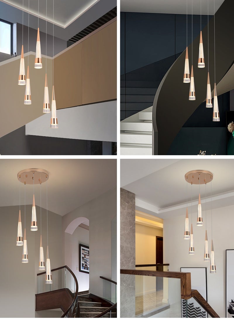 YATAI LIGHTING LED Pendant Light Ceiling 5 Heads, Stair Spiral Pendant Light, Gold Modern Cone Shape Pendant Lamp, Adjustable Color Temperature Acrylic Hanging Light  - Image 2