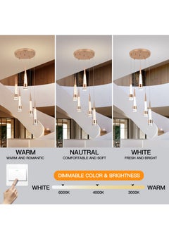 YATAI LIGHTING LED Pendant Light Ceiling 5 Heads, Stair Spiral Pendant Light, Gold Modern Cone Shape Pendant Lamp, Adjustable Color Temperature Acrylic Hanging Light  - Image 3