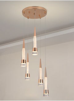 YATAI LIGHTING LED Pendant Light Ceiling 5 Heads, Stair Spiral Pendant Light, Gold Modern Cone Shape Pendant Lamp, Adjustable Color Temperature Acrylic Hanging Light  - Image 1