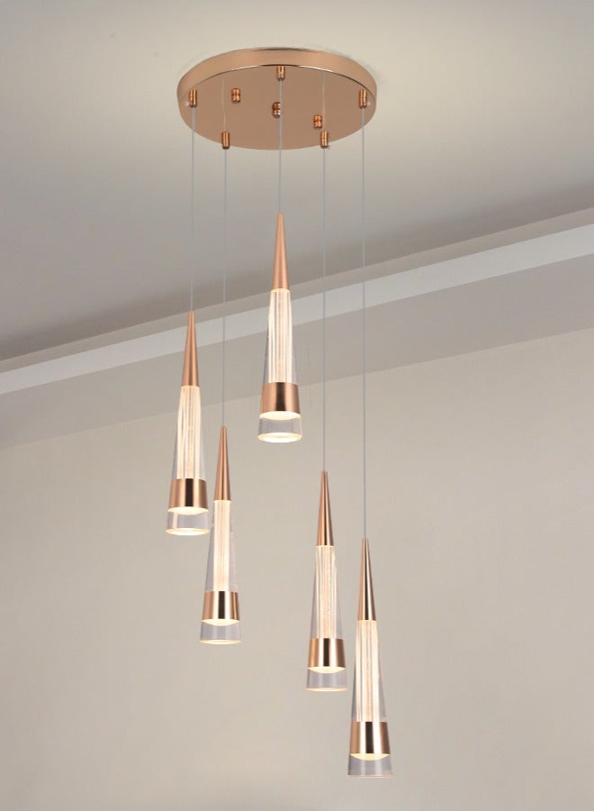 YATAI LIGHTING LED Pendant Light Ceiling 5 Heads, Stair Spiral Pendant Light, Gold Modern Cone Shape Pendant Lamp, Adjustable Color Temperature Acrylic Hanging Light  - Image 1