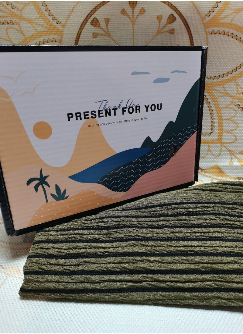 Laravel Striped Muslim long-tail elegant fashion Muslim Elastic turban hat chemotherapy hat Islamic Arab Hijab Undercap Elastic Headscarf Hat Ramadan Gift Holiday Gift Box - Green Striped  - Image 3