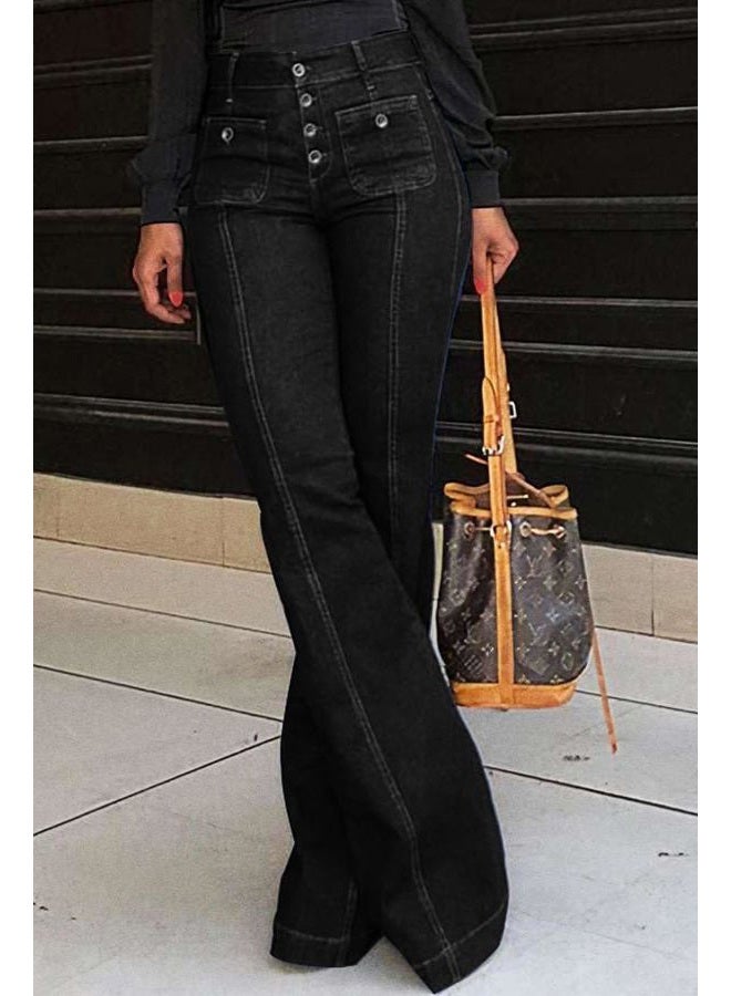 yoeasy Women's Bell Bottom Jeans High Waist Vintage Stretch Bootcut Jeans with Pocket Black -, Medium - Image 5
