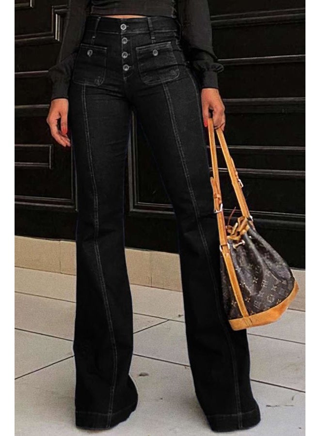 yoeasy Women's Bell Bottom Jeans High Waist Vintage Stretch Bootcut Jeans with Pocket Black -, Medium - Image 4