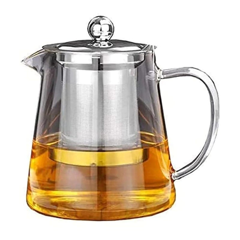 Aktnil Glass Tea Kettle Heat Resistant Tea Pot with Stainless Steel Infuser Strainer for Coffee Juice Loose Leaf Tea 550ml Transparent - Image 1