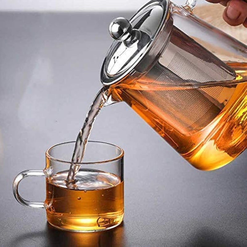 Aktnil Glass Tea Kettle Heat Resistant Tea Pot with Stainless Steel Infuser Strainer for Coffee Juice Loose Leaf Tea 550ml Transparent - Image 4