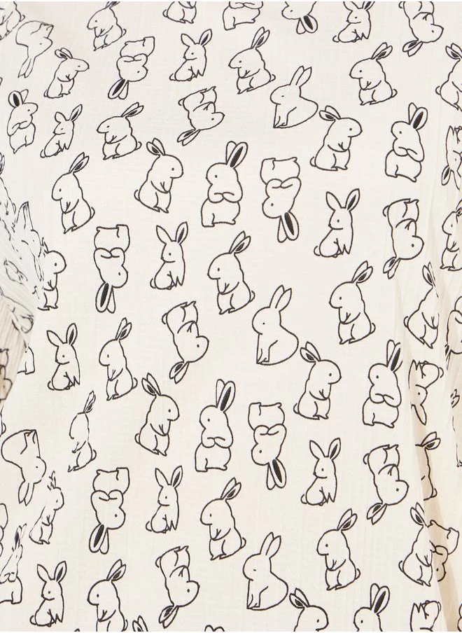 تايك تو Bunny Print Contrast Trim Nightdress