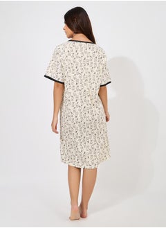 Styli Bunny Print Contrast Trim Nightdress  - Image 4