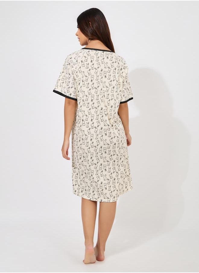Take Two Bunny Print Contrast Trim Nightdress  - Image 4
