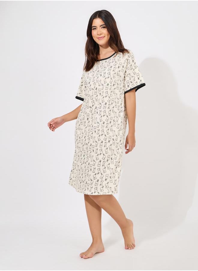 Take Two Bunny Print Contrast Trim Nightdress  - Image 2