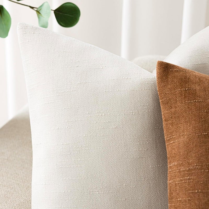 Foindtower 2 Pack Decorative Throw Pillow Covers Square Textured Soft Solid Accent Cushion Covers Comfortable Neutral Cushion Covers for Couch Sofa Bedroom Living Room 20x20.8 - Image 2