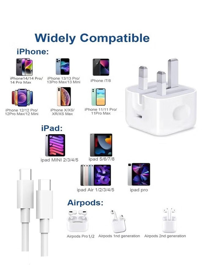 IPhone 20W Fast Charger | 1M Type C Cable Compatible with iPhone 16/16 Plus/16 Pro/16 Pro Max/15 Series,iPad Pro/mini 6, MacBook Pro/Air, Samsung S24 Ultra, Huawei P60, etc - Image 4