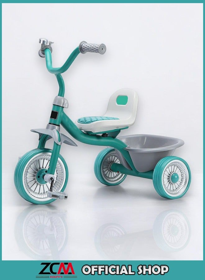 ZCM-HAPPY Children's Tricycle for Boys and Girls with Safety Belt and Anti-Rollover Design, Baby Sliding Bicycle with Rear Storage Bucket - Image 1