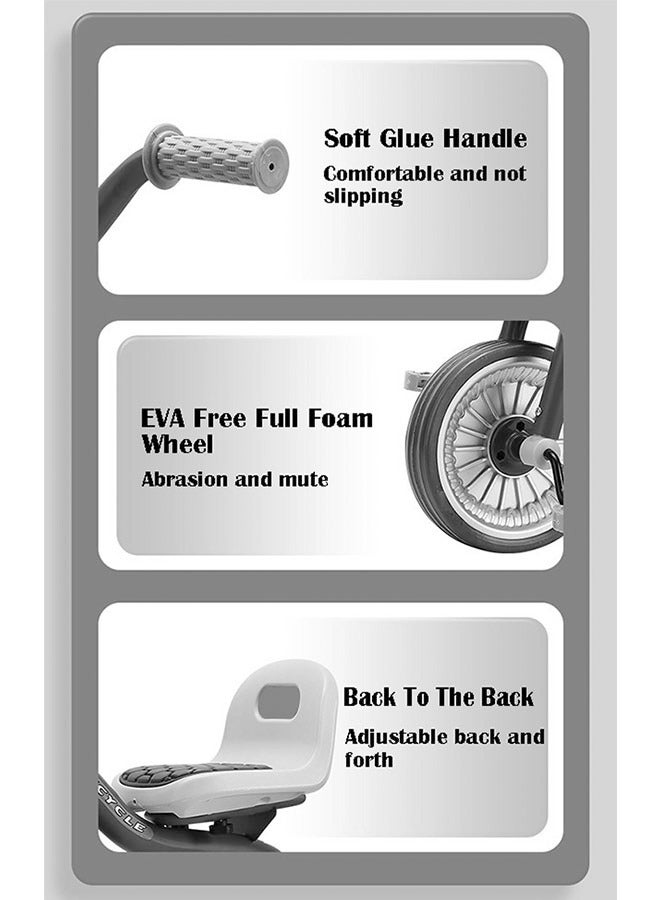 ZCM-HAPPY Children's Tricycle for Boys and Girls with Safety Belt and Anti-Rollover Design, Baby Sliding Bicycle with Rear Storage Bucket - Image 3