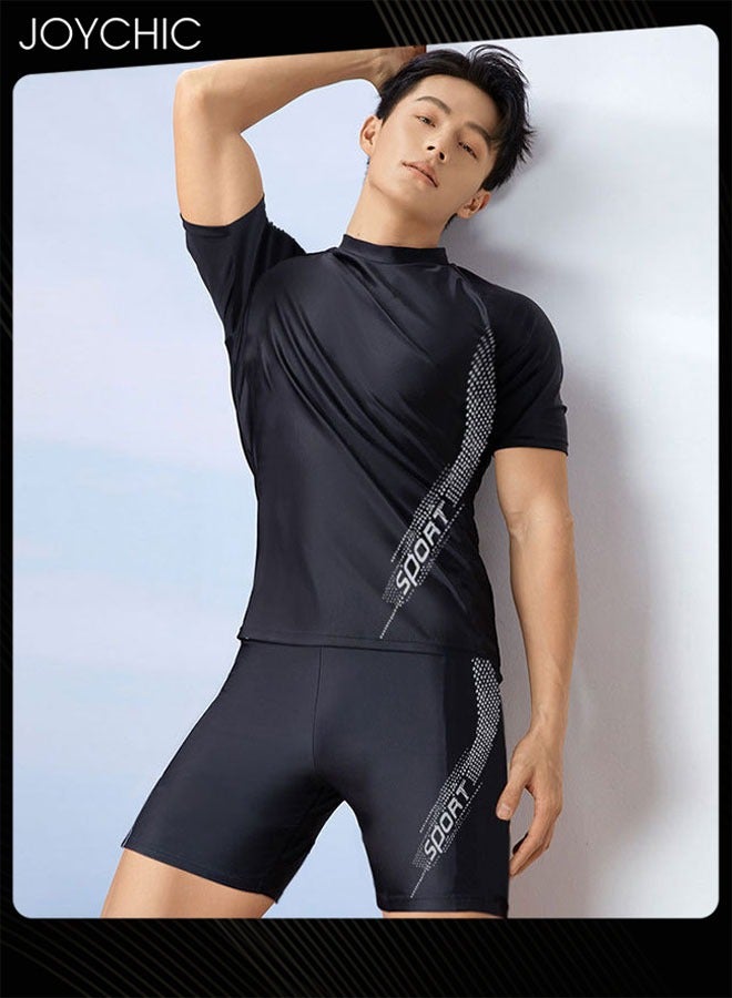 Joychic New Style Men Summer Comfort and Breathable Sportswear Set Short-sleeved Round Neck Sun Protection Top and Bottom Set - Image 2