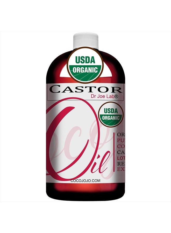 Dr Joe Lab Organic Castor Oil - Bulk 32 oz - 100% Pure USDA Certified Organic Hexane Free Non GMO Castor Bean Carrier Oil - Ricinus Communis Moisturizing Hydrating Hair Skin Face Body Nails Locs Lashes Eyebrows - Image 1