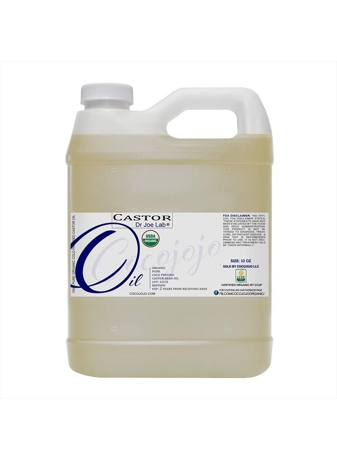 Dr Joe Lab Organic Castor Oil - Bulk 32 oz - 100% Pure USDA Certified Organic Hexane Free Non GMO Castor Bean Carrier Oil - Ricinus Communis Moisturizing Hydrating Hair Skin Face Body Nails Locs Lashes Eyebrows - Image 2