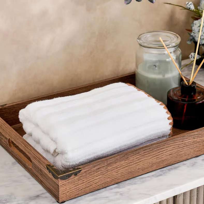Pan Home منشفة يد مضلعة بدون لف 50x90 سم - بيضاء - Image 1