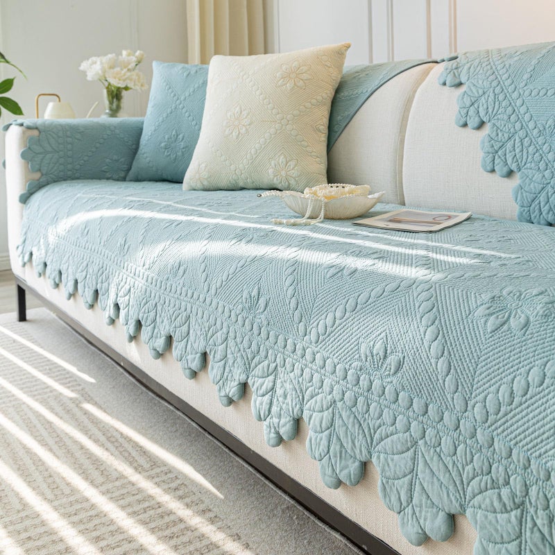 XSlive Cotton Quilted Dog Couch Cover for Sofa Farmhouse Rustic Embroidery Sectional Couch Cover Soft Anti-Slip Sofa Slipcover Furniture Protector for Kids, Pets (Blue,28"x28") - Image 1