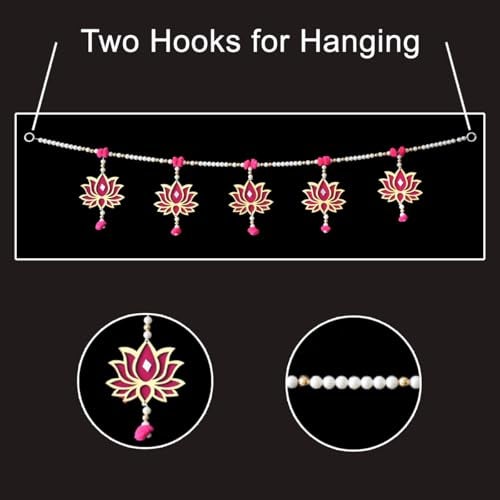 Saugat Traders Lotus Toran For Main Door, Mandir - Moti/Beads/Bell Toran For Entrance Door - Handmade Traditional Bandarwal Home Decor, 99 cm - Image 3