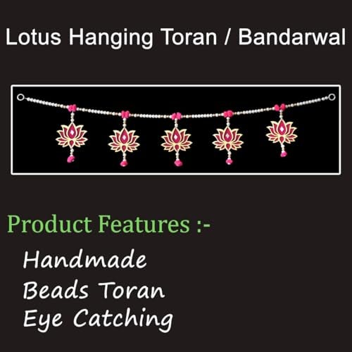 Saugat Traders Lotus Toran For Main Door, Mandir - Moti/Beads/Bell Toran For Entrance Door - Handmade Traditional Bandarwal Home Decor, 99 cm - Image 2