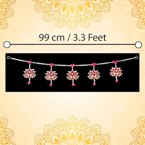 Saugat Traders Lotus Toran For Main Door, Mandir - Moti/Beads/Bell Toran For Entrance Door - Handmade Traditional Bandarwal Home Decor, 99 cm - Image 4
